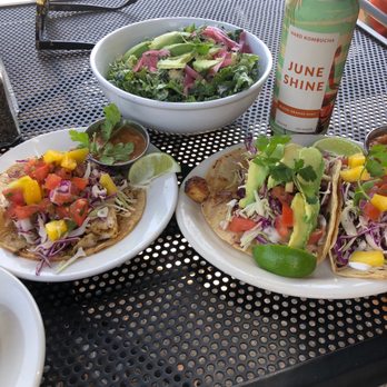 Haggo's Organic Taco - Halibut taco, kale vegan Caesar salad, shrimp tacos. June shine! - Tacos Near Me - Encinitas, California