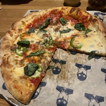 Doughbird - Cheese Pizza w/sausage, basil and fresh jalapeño - Comfort Food Near Me - Nashville, Tennessee Doughbird - Cheese Pizza w/sausage, basil and fresh jalapeño - Comfort Food Near Me - Nashville, Tennessee