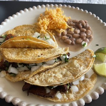 Guimo's Mexican Restaurant - 3 1 Pastor Taco with a side of beans and rice (split an order in half to share) - Mexican Near Me - Sun Prairie, Wisconsin