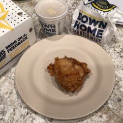 Church's chicken thigh. Missing breading, looks to have been re-dropped in grease. And tasted the same.
