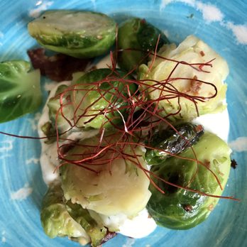 AMBAR Restaurant, Clarendon - Brussel Sprouts (no char or caramelization, but nice with the taziki) - Modern European Near Me - Arlington, Virginia