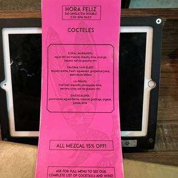 Copal - Menu for their weekday Happy Hour 2:30pm to 5pm - Mexican Near Me - Santa Cruz, California Copal - Menu for their weekday Happy Hour 2:30pm to 5pm - Mexican Near Me - Santa Cruz, California