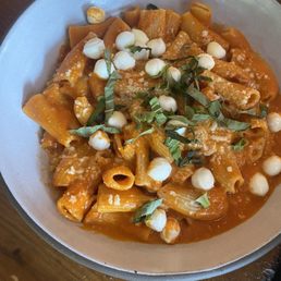 Vodka sauce with fresh mozzarella balls