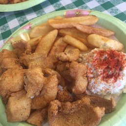 Catfish nuggets with cole slaw and fried Catfish nuggets with cole slaw and fried