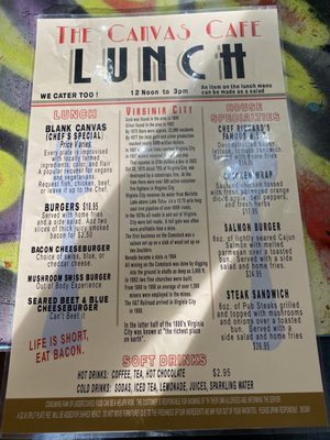 Menu photo 1 The Canvas Cafe Virginia City, NV Menu photo 1 The Canvas Cafe Virginia City, NV