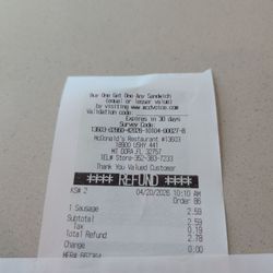 McDonald's - Refund of VERY overpriced sausage patty.