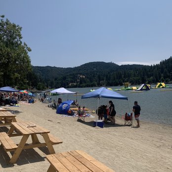 Lake Gregory Regional Park - View from the snack bar. The inflatable rides are crazy fun. - Hiking Near Me - Crestline, California