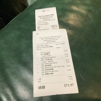 Real Love BBQ Restaurant - Sorry forgot pics...just the bill - Sushi Bars Near Me - Richmond, British Columbia Real Love BBQ Restaurant - Sorry forgot pics...just the bill - Sushi Bars Near Me - Richmond, British Columbia