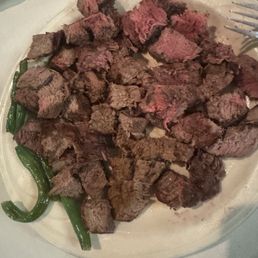 This is a mix of medium Filet, and medium well Filetabs some green beans This is a mix of medium Filet, and medium well Filetabs some green beans