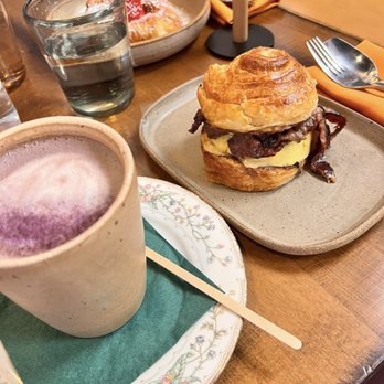 Hiraya Cafe  - UBE latte and brisket egg and cheese - Filipino Near Me - Washington, DC, District of Columbia