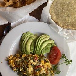 La Fogata - Scrambled Eggs with Nopales, Onions, Tomatoes & Sliced Avicado (if you don't want beans, avocados are an option at extra charge)