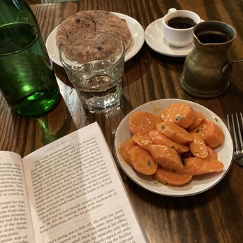 Cafe Mogador - Turkish coffee, the most delicious homemade pita, and a snack of spicy roasted carrots - Moroccan Near Me - Brooklyn, New York Cafe Mogador - Turkish coffee, the most delicious homemade pita, and a snack of spicy roasted carrots - Moroccan Near Me - Brooklyn, New York