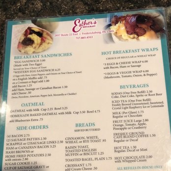 Esther's Restaurant - Menu 5/2021 - American Near Me - Fredericksburg, Pennsylvania