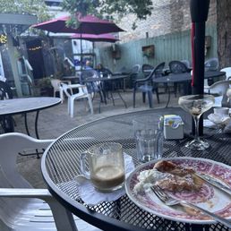 Back patio, strawberry crepe, Cappuccino, espresso martini