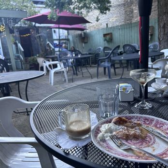 La Crêperie - Back patio, strawberry crepe, Cappuccino, espresso martini - French Near Me - Chicago, Illinois