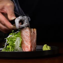 Santō - Binchōtan Seared O'toro sashimi