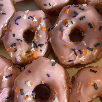 Shipley Do-Nuts - Pink glazed with bats and pumpkin sprinkles. - Donuts Near Me - Starkville, Mississippi Shipley Do-Nuts - Pink glazed with bats and pumpkin sprinkles. - Donuts Near Me - Starkville, Mississippi