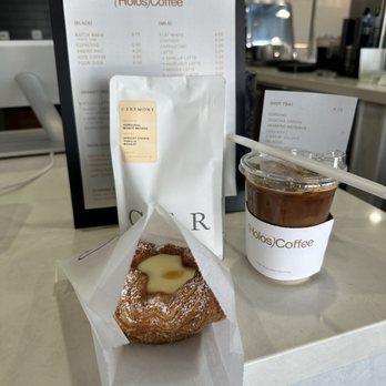 Holos Coffee - Passionfruit Kouign-Amann , Holos Iced Latte , and Ceremony Coffee Roasters - Coffee & Tea Near Me - Artesia, California