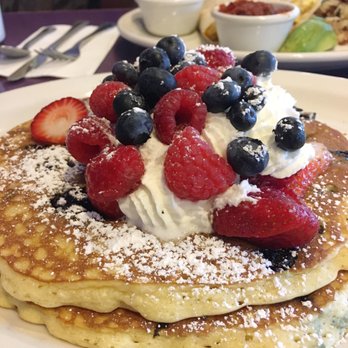 Stacks - Triple Berry Pancakes! Topped with seasonal berries, including raspberries, strawberries, and blueberries. - Breakfast & Brunch Near Me - Campbell, California Stacks - Triple Berry Pancakes! Topped with seasonal berries, including raspberries, strawberries, and blueberries. - Breakfast & Brunch Near Me - Campbell, California