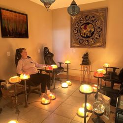 Vermont Salt Cave Spa & Halotherapy Center - Hand and Foot spa room. First warm your hands and feet on the salt lamps.