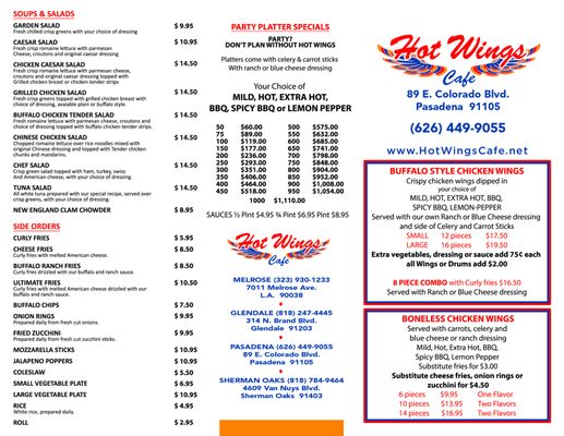 Menu photo 6 Hot Wings Cafe Pasadena, CA