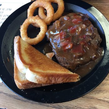 On Break Cafe - Hamburger steak with rings. Good - American Near Me - White Hall, Arkansas On Break Cafe - Hamburger steak with rings. Good - American Near Me - White Hall, Arkansas