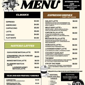 Asteroid Vinyl Cafe - Asteroid Vinyl Café's Menu - Vinyl Records Near Me - Inglewood, California Asteroid Vinyl Cafe - Asteroid Vinyl Café's Menu - Vinyl Records Near Me - Inglewood, California