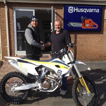 Palmer Motorsports - Another happy customer, John L. just purchased his new Husqvarna FC350. Featured here with owner, Todd Palmer. - Motorcycle Dealers Near Me - Denver, North Carolina Palmer Motorsports - Another happy customer, John L. just purchased his new Husqvarna FC350. Featured here with owner, Todd Palmer. - Motorcycle Dealers Near Me - Denver, North Carolina
