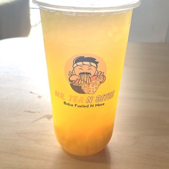 Mr Tea N Bites - Peach mango jasmine tea with mango jelly boba - Bubble Tea Near Me - Montgomery, Alabama