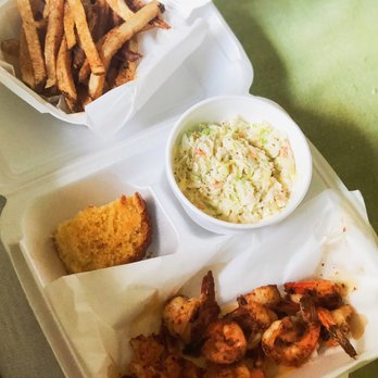 Shrimps - Grilled Shrimp, French Fries and Coleslaw. The sauce or seasoning on the shrimp is Devine! - Seafood Near Me - Richmond, Virginia