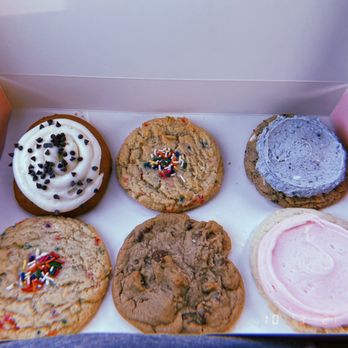 Crumbl - Matthews - Top left to right : pumpkin cake, funfetti, Aggie blue mint Bottom left to right: funfetti, chocolate chip, sugar cookie - Desserts Near Me - Matthews, North Carolina