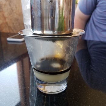 Pho Sao Bien - Espresso with condensed milk, wait for the cup to fill up then mix - Vietnamese Near Me - Pacific Beach, California