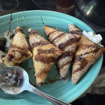 Agave Azul Cocina Mexicana - Sopapillas (menu does not say that they come covered in chocolate and honey drizzle) - Seafood Near Me - Edmond, Oklahoma