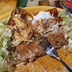 Enchiladas Michoacana after eating one chicken filet and 1 1/2 enchiladas, realizing I should have taken a photo when first served!
