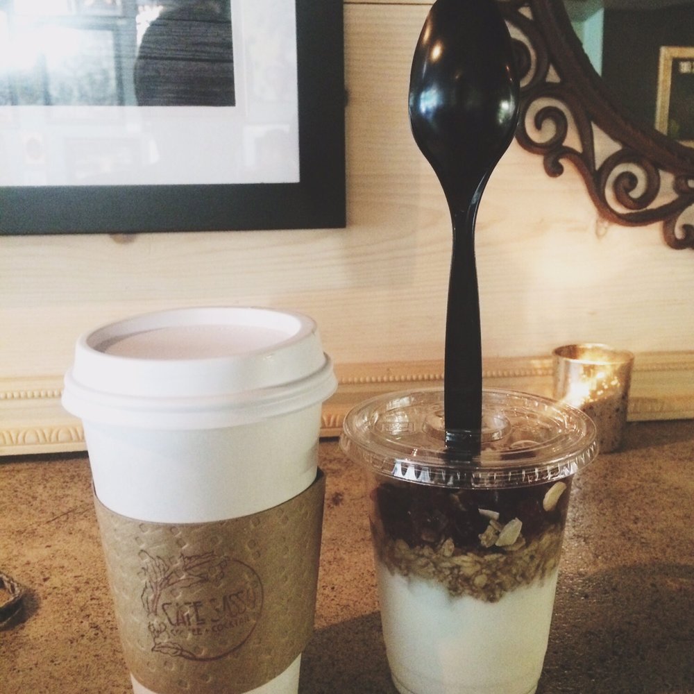 Cafe Sasso - My vanilla late & yogurt parfait to go - Cafes Near Me - Rochester, New York Cafe Sasso - My vanilla late & yogurt parfait to go - Cafes Near Me - Rochester, New York