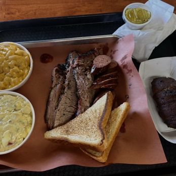 Mesquite Bbq Since 1959 - 2 meat plate brisket, sausage, potato salad and macaroni and cheese. - Barbeque Near Me - Mesquite, Texas Mesquite Bbq Since 1959 - 2 meat plate brisket, sausage, potato salad and macaroni and cheese. - Barbeque Near Me - Mesquite, Texas