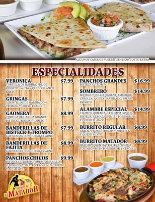 Menu photo 4 Taqueria El Matador McAllen, TX