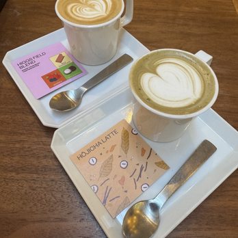 Stitch Coffee QVB - Flat white (top) Hojicha Lattee (bottom) - Coffee & Tea Near Me - Sydney, NSW Stitch Coffee QVB - Flat white (top) Hojicha Lattee (bottom) - Coffee & Tea Near Me - Sydney, NSW