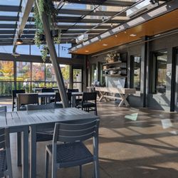 The Independence Hotel - Patio from the hotel restaurant where you can eat your breakfast.