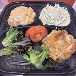 Crab cake, slaw, and mac'n cheese. Cole Slaw Cole Slaw Macaroni & Cheese Backfin Crabcake, Mac & Cheese, Cole slaw