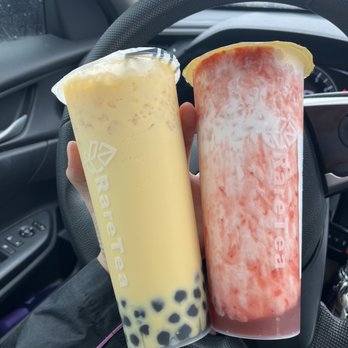 RareTea  - Strawberry smoothie, and Mango Milk Tea - Bubble Tea Near Me - Lancaster, California