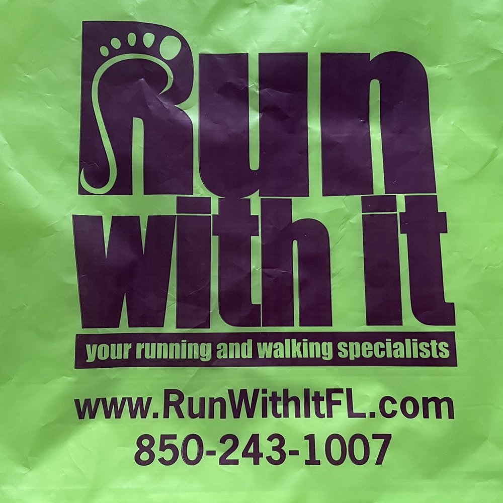 Run With It - Branded shopping bag with contact info - Sporting Goods Near Me - Fort Walton Beach, Florida