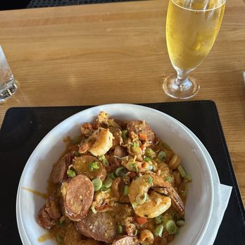 Skyline - The shrimp and andouille sausage on pimento and cheese grits - New American Near Me - Lynchburg, Virginia Skyline - The shrimp and andouille sausage on pimento and cheese grits - New American Near Me - Lynchburg, Virginia