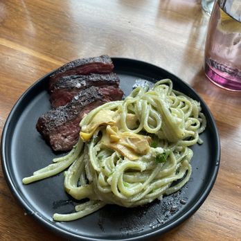 Locale Aurora - Steak (ordered as a side) and the lemon and artichoke pasta. - Italian Near Me - Aurora, Ontario