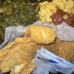 Triceys DC - Collard greens, whiting, and mac & cheese