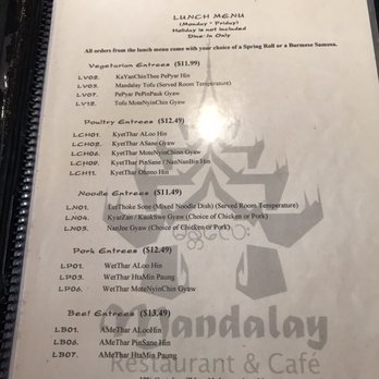 Mandalay Restaurant & Cafe - Updated menu 2019 - Burmese Near Me - Silver Spring, Maryland