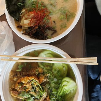 Soup Shack Porter - Tonkotsu Ramen top and Duck Noodle Soup bottom - Ramen Near Me - Cambridge, Massachusetts Soup Shack Porter - Tonkotsu Ramen top and Duck Noodle Soup bottom - Ramen Near Me - Cambridge, Massachusetts