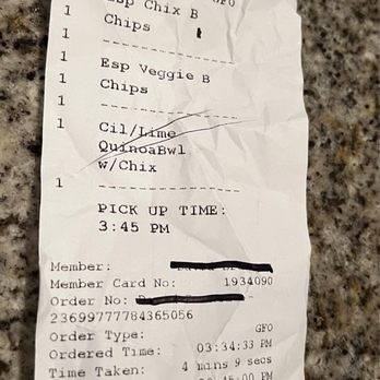 Rubio's Coastal Grill - Receipt showing "w/Chix" - Mexican Near Me - Scottsdale, Arizona Rubio's Coastal Grill - Receipt showing "w/Chix" - Mexican Near Me - Scottsdale, Arizona