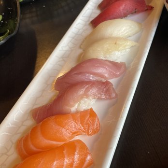 EurAsia Fusion Sushi - Nigiri pieces - Salmon (N), Yellow Tail (N), Super White Tuna (N), Pepper Tuna (N) - Asian Fusion Near Me - Houston, Texas EurAsia Fusion Sushi - Nigiri pieces - Salmon (N), Yellow Tail (N), Super White Tuna (N), Pepper Tuna (N) - Asian Fusion Near Me - Houston, Texas