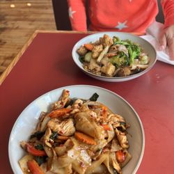 Thai Lotus - Drunken Noodles and Ped See Ew Chicken.  Yum!